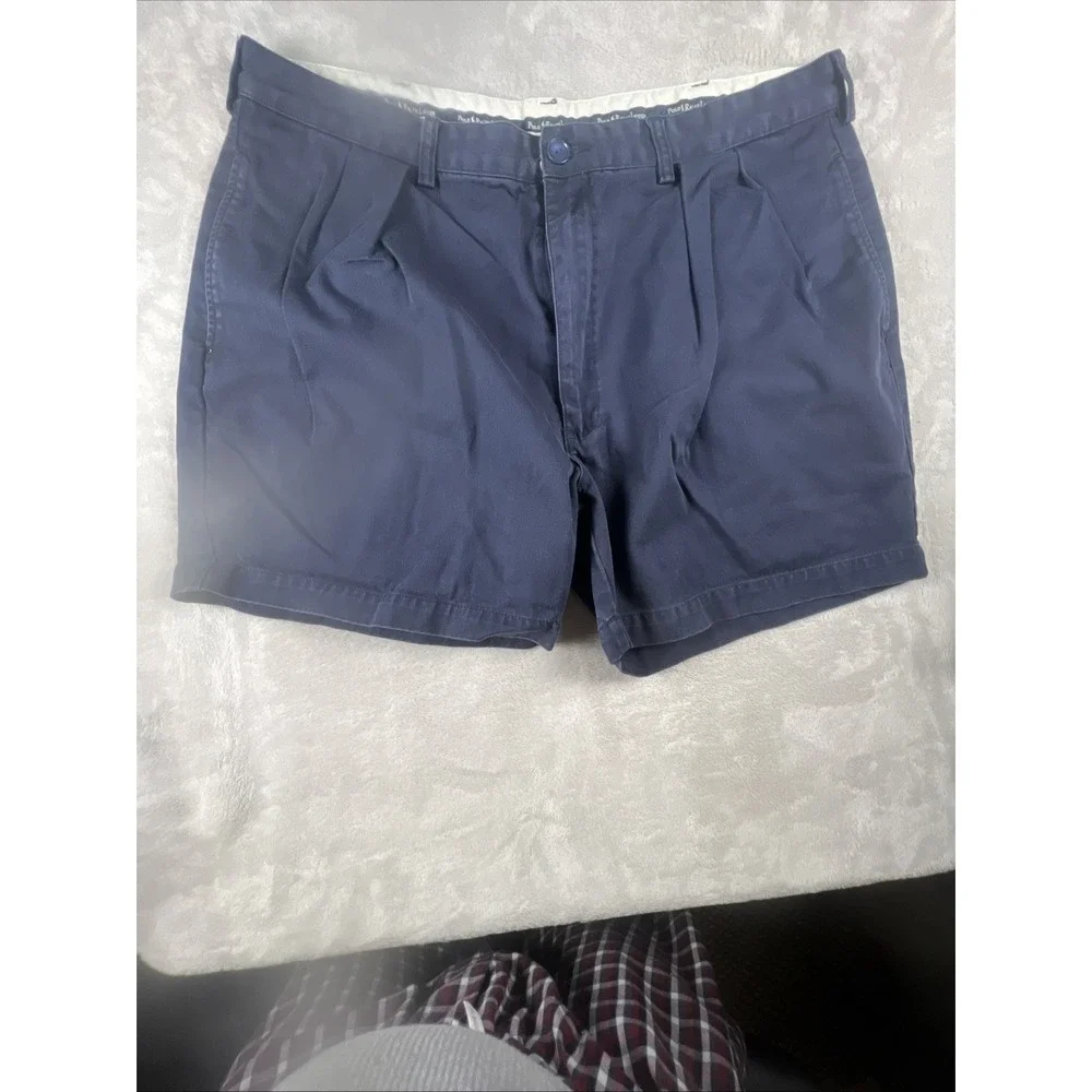 Polo Ralph Lauren Andrew Chino Shorts Mens 40 Navy Blue Pleated Cotton 6in